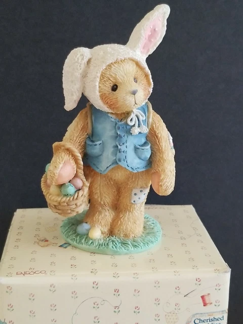 New  Cherished Teddies Peter 104973 Retired Bear W/ Bunny Ears & Eggs Easter 🐻