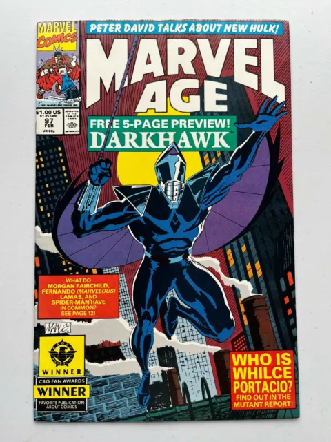 MARVEL AGE #97 (Marvel 1991) 1st Preview 5 page App of Darkhawk!  VF/VF+