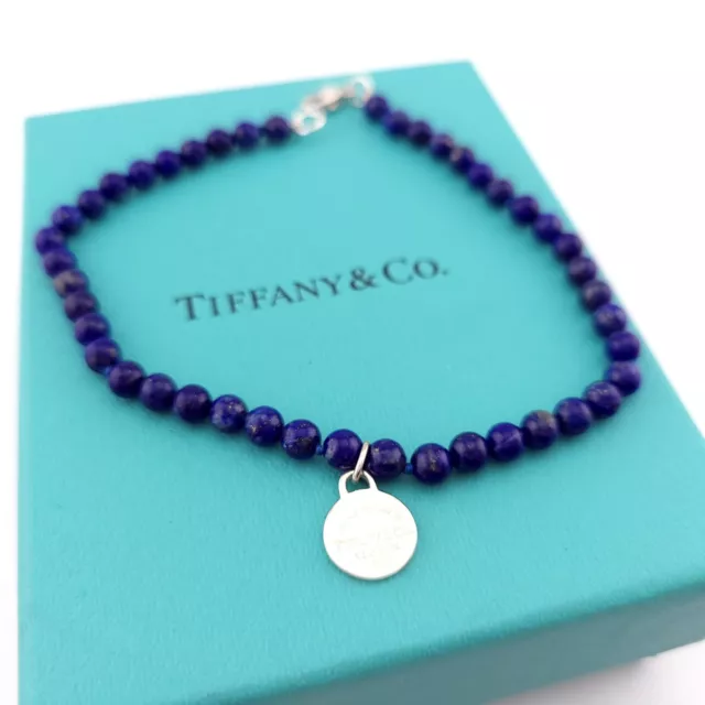 Please Return To Tiffany & Co. Sterling Silver 4mm Lapis Lazuli 8 inch Bracelet