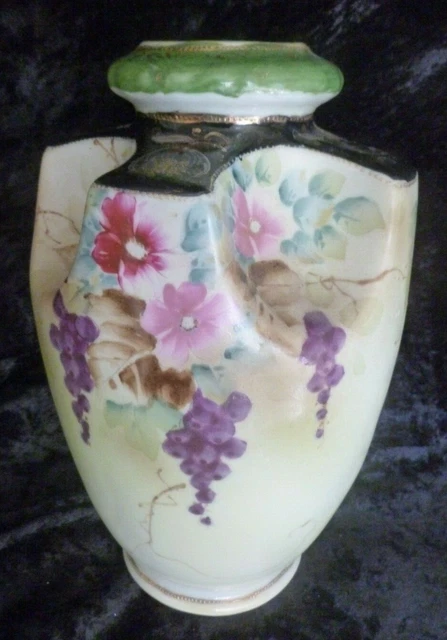 Antique Vintage Hand Painted Porcelain Vase Floral Victorian Japan 9" Tall Urn 