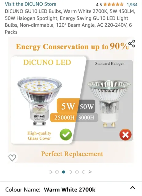 DiCUNO GU10 LED Glühbirne 6 W, weiß 2700K, 600LM Energiesparlicht 6er-Pack