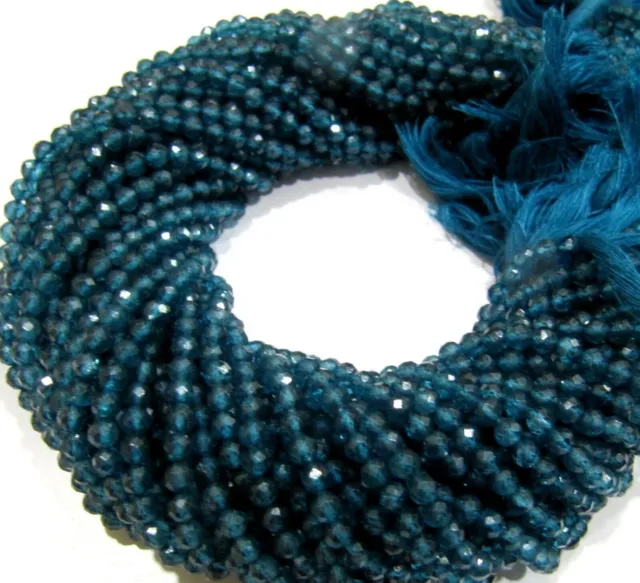 VENTE London Blue Topaz Round Faceted 4mm Beads Strand 13 Inches Beads