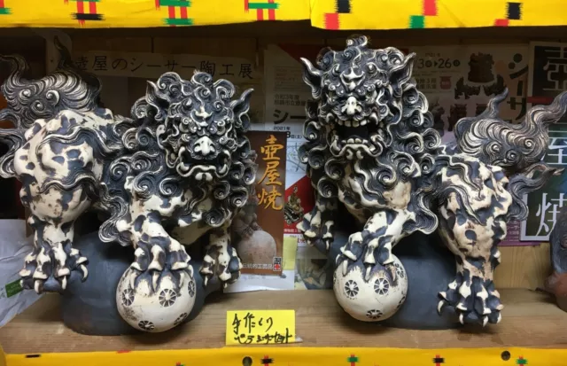 SHISA Shishi Adorno Loza Indigo Figura Tradicional León Okinawa Japón