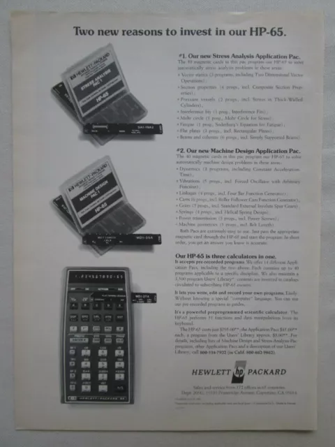 11/1975 Pub Hp Hewlett Packard Hp-65 Scientific Calculator Calculatrice Ad
