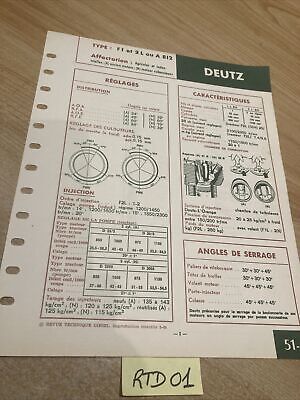 Scheda Tecnica Motore Diesel Deutz Tipo Fi 2L A812 Rtd Edizione 1968 