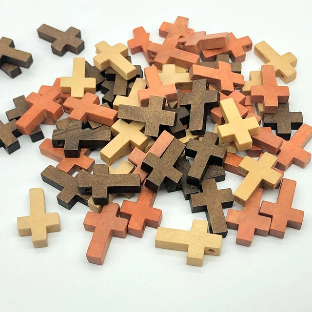 50pcs Cross Beads Wooden Decorations Pendant Jewelry Wood DIY Craft Supplies