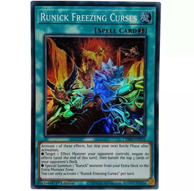 YUGIOH Runick Freezing Curses TAMA-EN033 Super Rare Card 1st Edition NM-MINT