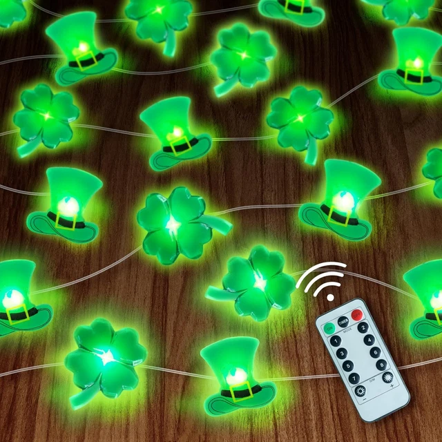 ST PATRICKS DAY Decorations Irish Green Shamrock&Hat String Lights