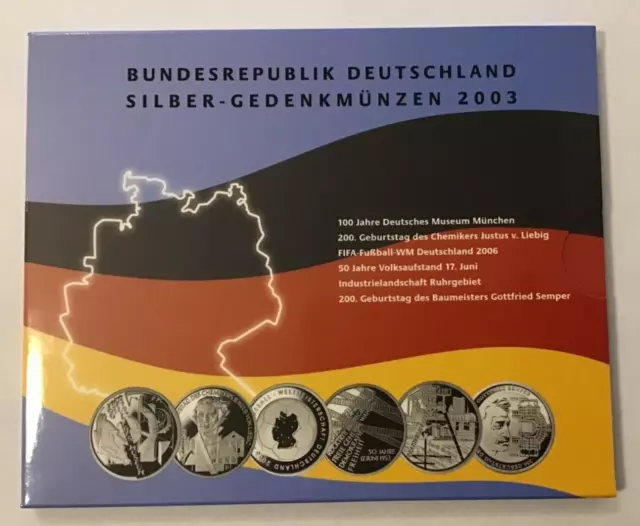 Deutschland - 10-Euro Silber-Gedenkmünzen-Set 2003 - 6 x 10 Euro 2003 in PP!!!