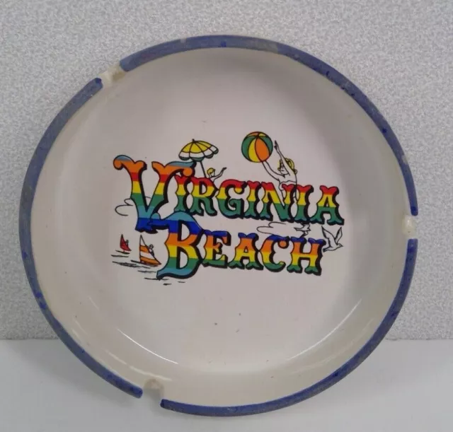 Vintage Rainbow Colors Virginia Beach 5" Ceramic Ashtray Ocean People No Chips