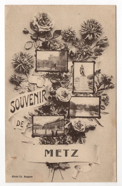 METZ Moselle CPA 57 Souvenir de Metz card 4 views bouquet from Bergeret