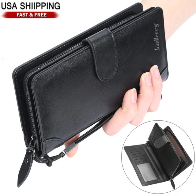 Men's Genuine Leather Cowhide Wallet RFID Blocking Credit Card Holder Zip Pocket