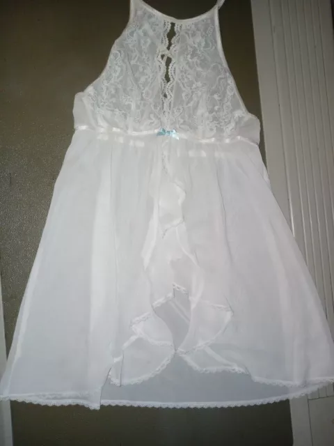 Apt. 9 Sheer Lace Babydoll Lingerie Nightie Nightwear white / blue Sheer Size S