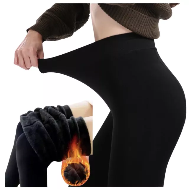 Womens Plush Fleece Lined Leggings High Waist Stretchy Winter Warm Ladies Pants