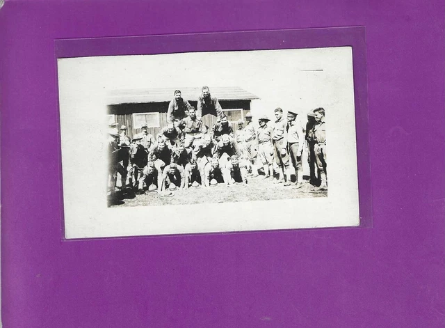 WWI era military men in gymnastic pyramid pose  real photo  postcard