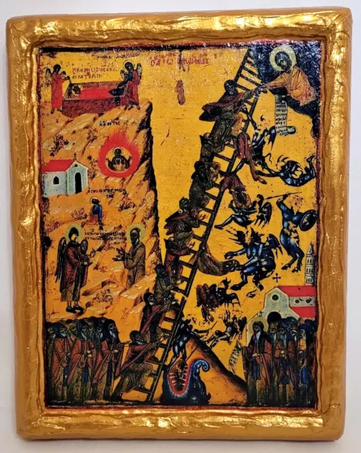 The ladder of Divine St John Byzantine Greek Eastern Orthodox Icon on Wood 109