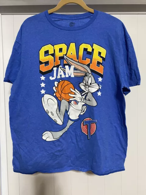 Space Jam Movie Looney Tunes Bugs Bunny T Shirt Blue Short Sleeve XL