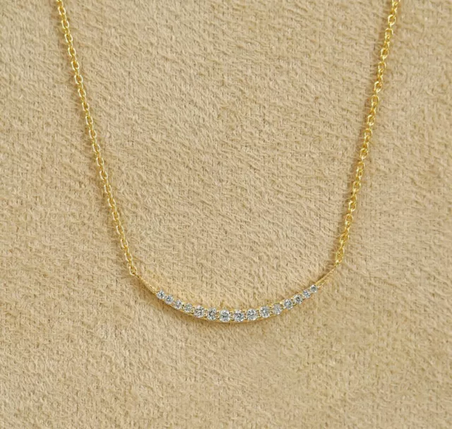 Diamond Bar Necklace 14k Solid Gold Minimalist Curved Bar Necklace Wedding Gift.