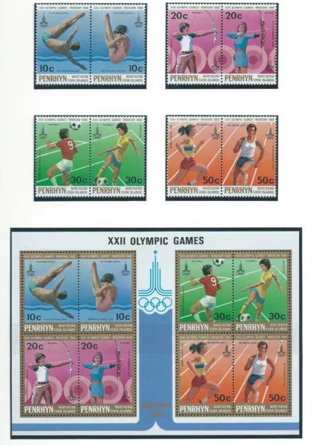 Penrhyn Olympic Games Moscow 1980 Perforated set and block MNH
