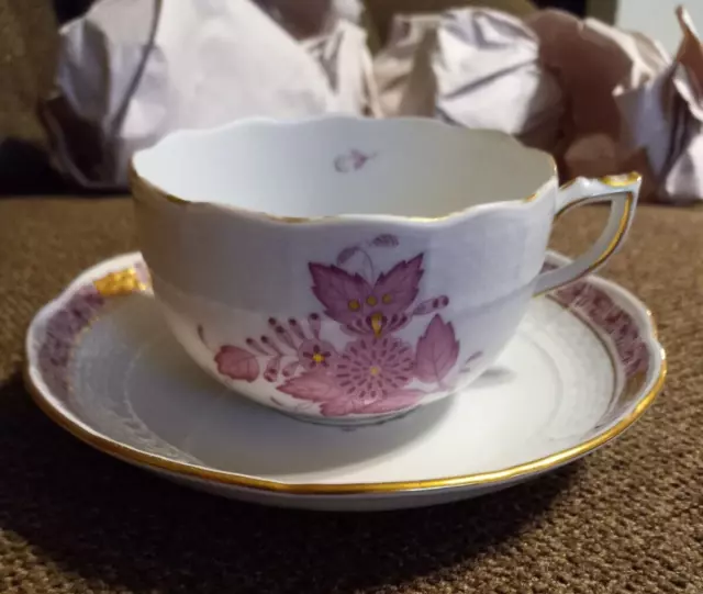 Herend Chinese Bouquet Raspberry -  Flat Cup & Saucer Set
