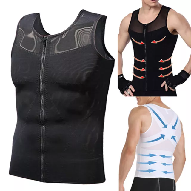 Men's Slimming Body Shaper Belly Compression Shirt Elastic Waist Girdles Vest UK