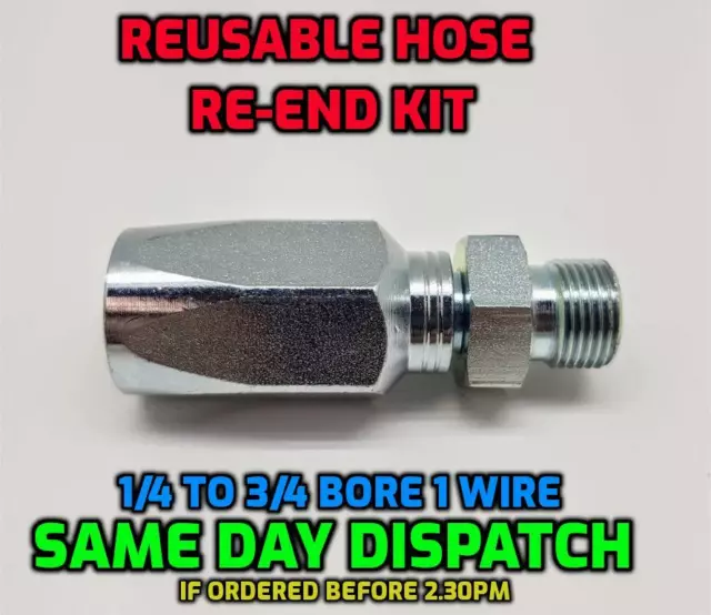 BSP Male Hydraulic Reusable Hose Fitting/Insert Re-End Set R1T - 1SN - 1 Wire