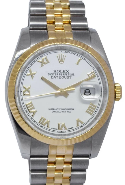 Rolex Datejust 36mm 18K YG/Steel White Roman Dial Jubilee Watch B/P V 116233 Rolex Datejust 36mm 18K YG/Steel White Roman Dial Jubilee Watch B/P V 116233