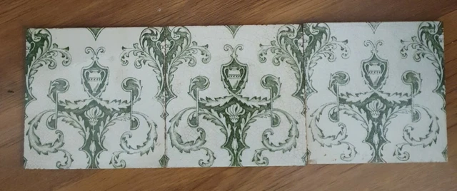 Victorian Ceramic Tile Floral Flowers Leaf Art Nouveau Old Antique Made England