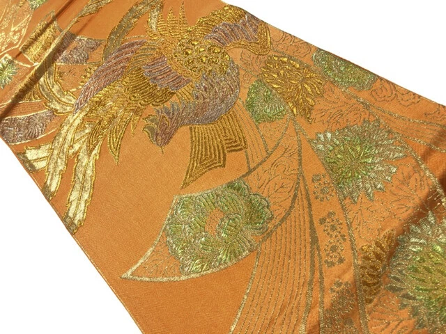 6328168: Japanese Kimono / Antique Fukuro Obi / Woven Phoenix & Flower