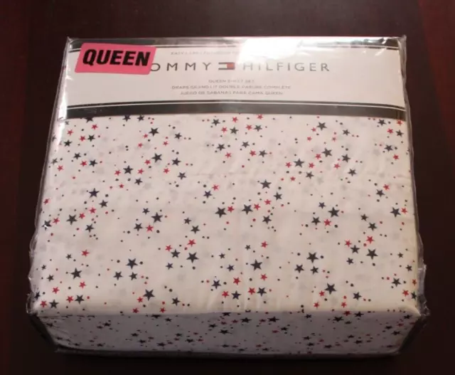 Tommy Hilfiger queen sheet set new in package patriotic stars white
