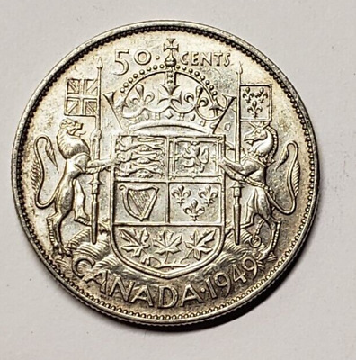 1949 Silver Canadian 50 Cents - Half Dollar Silver Coin - King George VI
