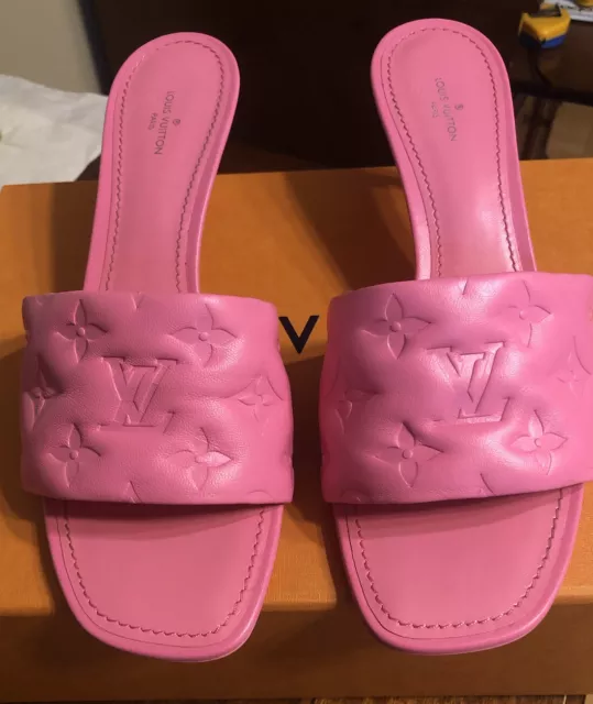 LOUIS VUITTON PINK MONOGRAM EMBOSSED LEATHER SANDAL MULE 40=10US 10IN  INSOLE