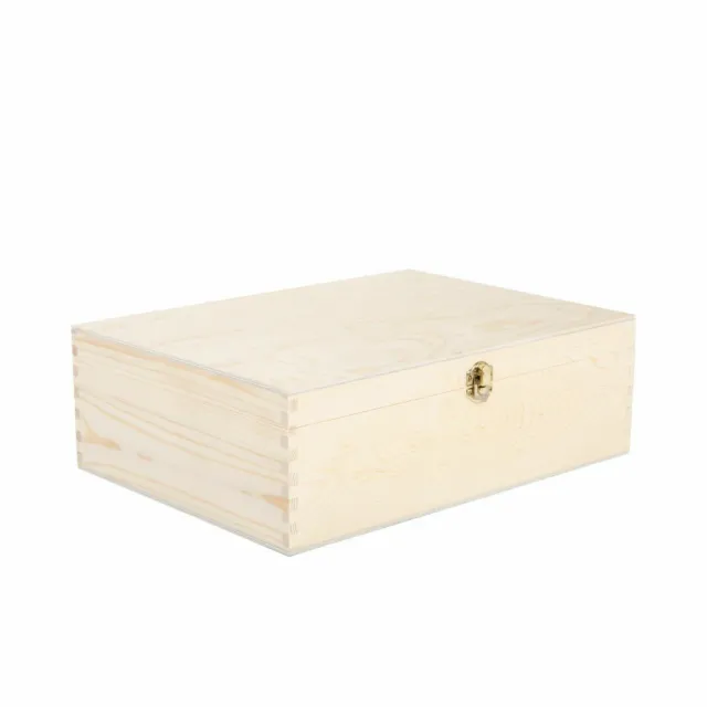 Natural Finish Wooden Storage Box DIY Crate With Hinged Lid And Locking Clasp 2