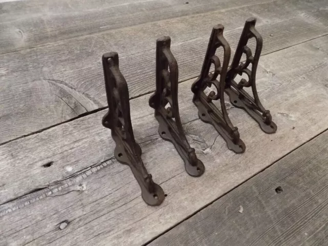 8 Very Small Rustic Antique-Style 3.5" X 4" Cast Iron Shelf Brackets, Brown