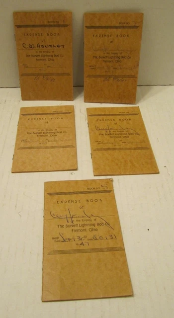 Old Orig. Burkett Lightning Rod Co. Salesman Expense Books X 5 Weathervane