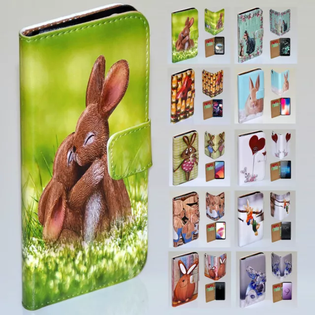 For Nokia Series - Easter Bunny Theme Print Wallet Mobile Phone Case Cover #2