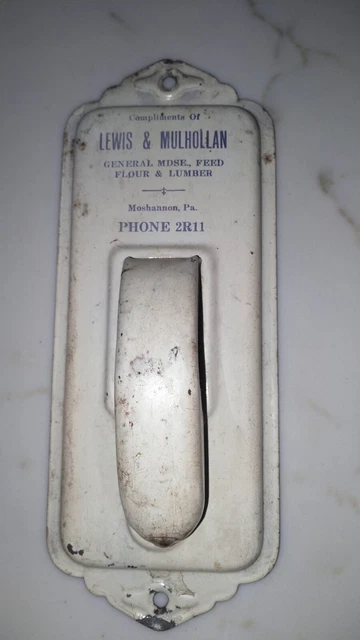 Vtg 1900 General Store TIN Advertising Towel Holder Sign Moshannon Pa Door Push