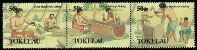 Tokelau Islands 1990 Mens Traditional Handicrafts - Strip Of Three Stamps - MUH