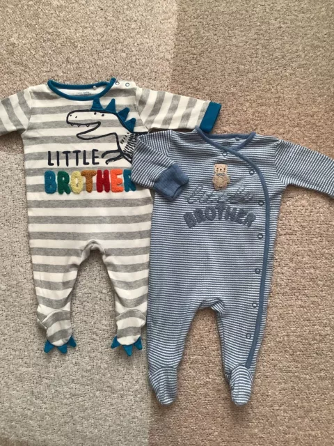 NEXT BABY BOYS 0 3 Months Little Brother Babygrows Sleepsuits