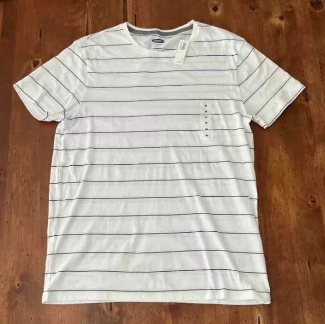 Mens Old Navy Medium Soft Washed White Striped T-Shirt Cotton