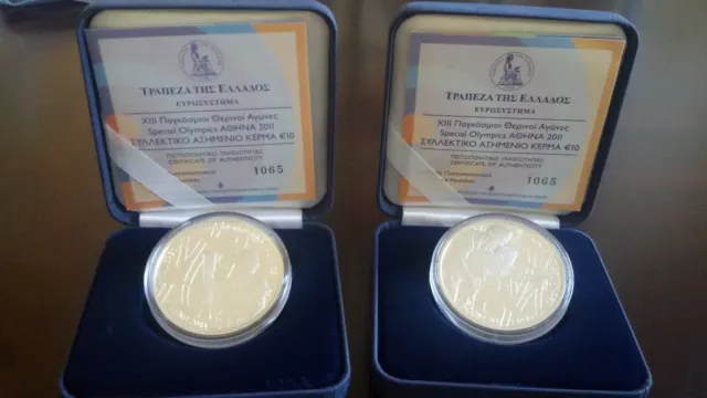 Greece Special Olympic Games 10 euro Silver PP Coin Set 2011 Same COA Numbers