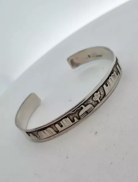 Vintage Sterling Silver Hopi Overlay Storyteller Cuff Bracelet Hallmarked