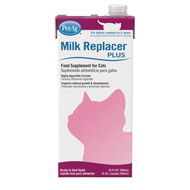 Pet-Ag Milk Replacer Plus, Ready To Feed, Liquid Supplement for Kittens, 32 Oz.