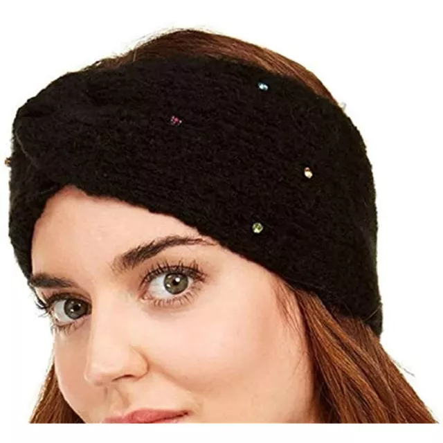 $25 INC International Concepts Embellished Knit Headwrap Headband Black One Size