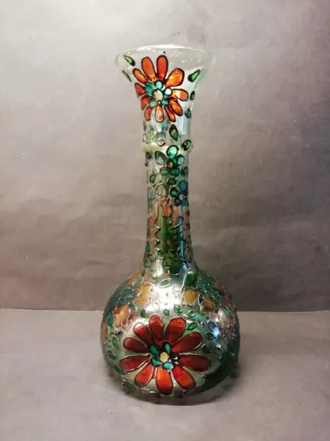 Vase klares Glas mundgeblasen mit Abriss Handarbeit Fadenaufschmelzung