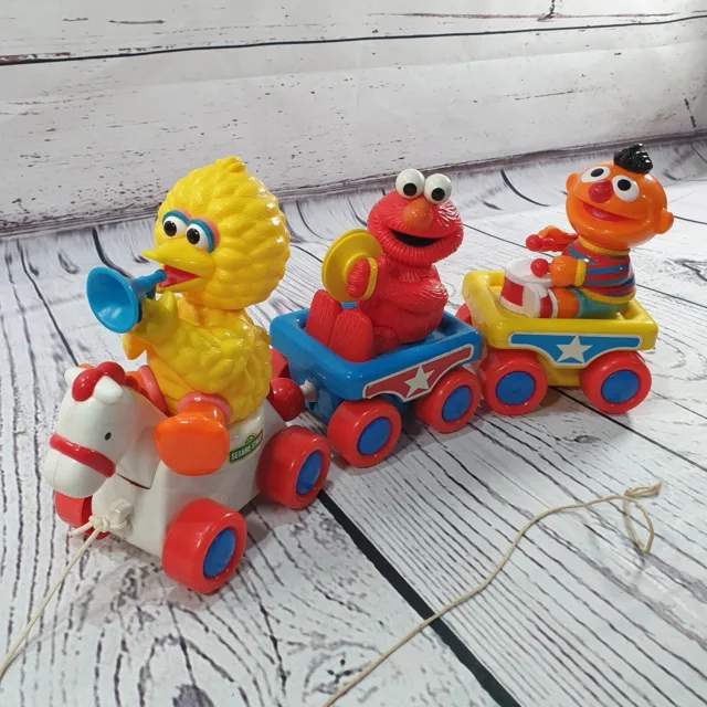 Vintage 1996 Tyco Sesame Street Pull Along Toy Train With Big Bird Elmo & Ernie