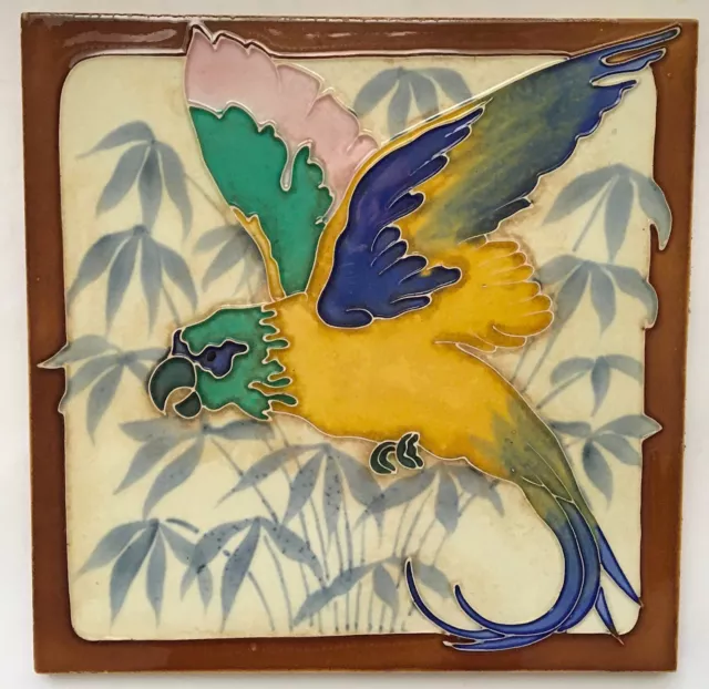 Parrot & Bamboo DESVRES french Art Nouveau Tile Secessionist Carreau Jugendstil