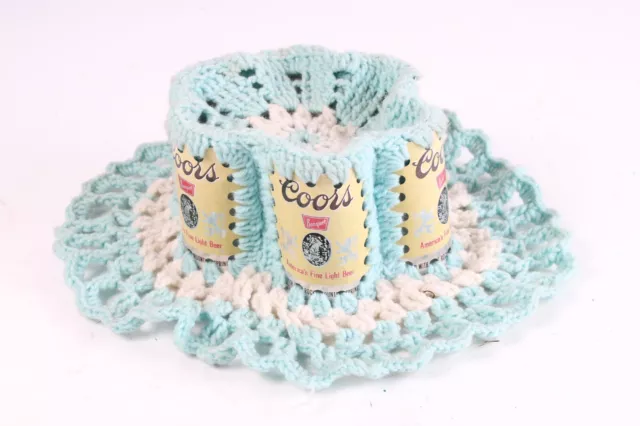 Coors Brewing Vintage Knit Crochet Beer Can Hat Handmade Baby Blue