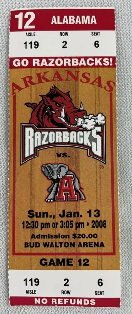 2008 01/13 Alabama at Arkansas Basketball FULL Ticket-Alonzo Gee