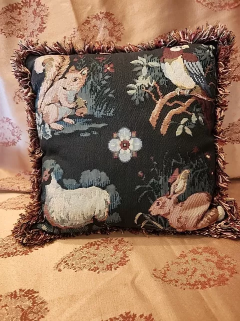 Vintage Woodland Creatures Tapestry Pillow 12 X 12